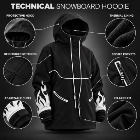 Custom Long Flame Snowboard Hoodie - Image 3