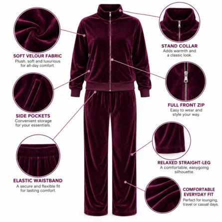 Custom Deep Plum Velour Tracksuit - Image 3