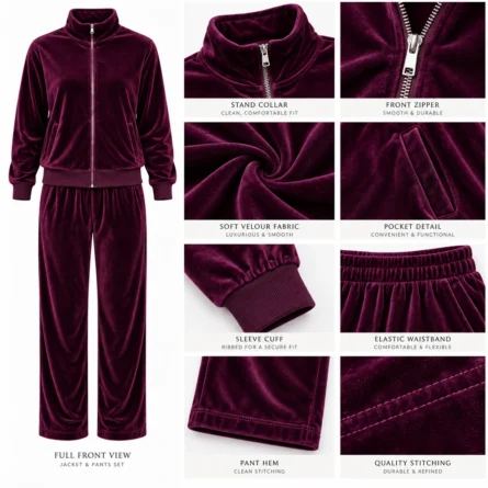 Custom Deep Plum Velour Tracksuit - Image 2