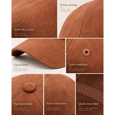 Premium Brown Suede-Look Baseball Cap - Image 2