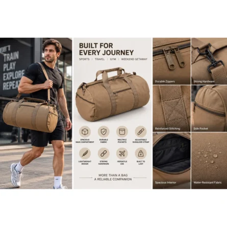 Custom Tan Canvas Duffel Bag - Image 4