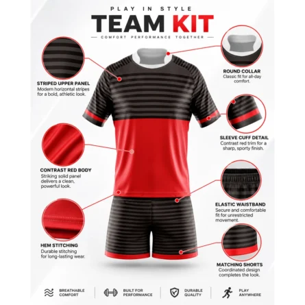 Custom Red & Charcoal Striped Rugby Kit - Image 2