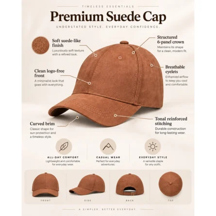 Premium Brown Suede-Look Baseball Cap - Image 4