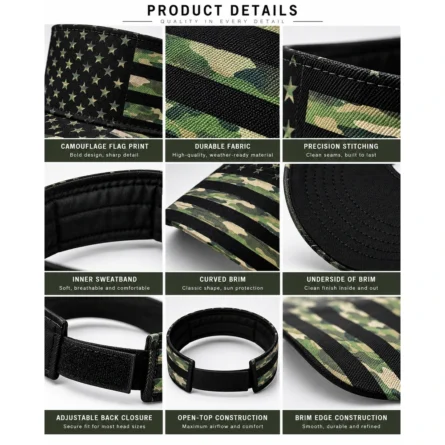 Custom Camo American Flag Sports Visor - Image 2