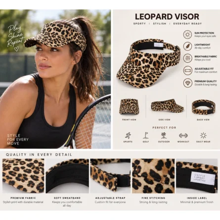 Custom Leopard Print Sports Visor Cap - Image 3