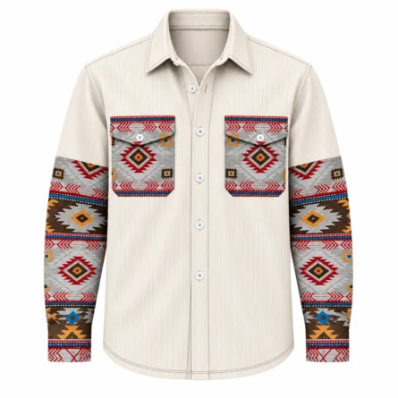 Custom Printed Pocket & Sleeves Button-Up Shirt - Image 1