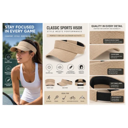 Custom Beige Woven Sports Visor - Image 2