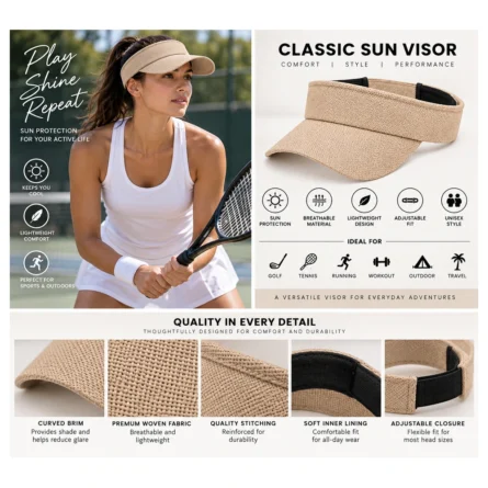 Custom Beige Woven Sports Visor - Image 3