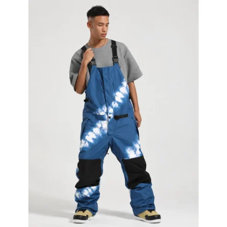 Custom Men Blue Tie-Dye Snow Bib