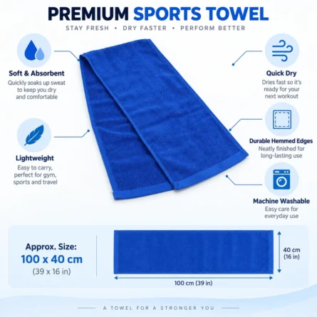 Custom Premium Royal Blue Sports Towel - Image 4