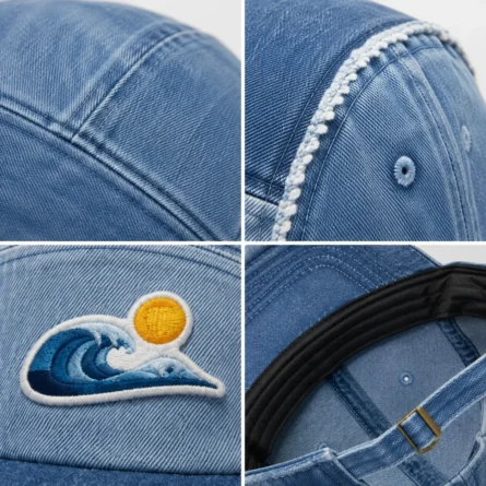 Custom Wave Blue Denim 5-Panel Fashion Cap - Image 5