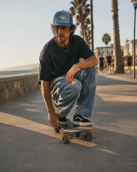 Custom Wave Blue Denim 5-Panel Fashion Cap - Image 3