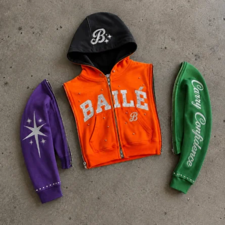 Custom Studded Color-block Zipper Hoodie - Image 1