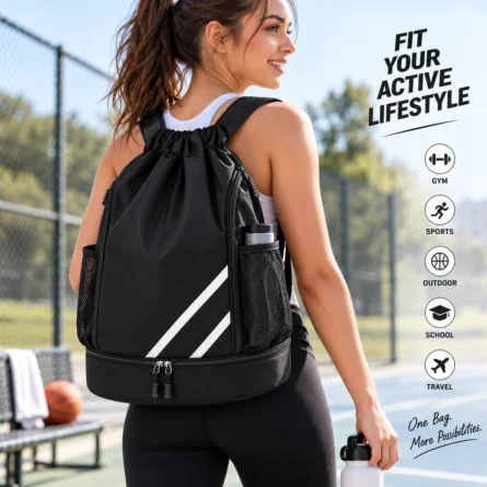 Custom Black Backpack Mesh Side Pockets - Image 3