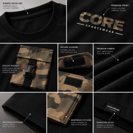 Oversized Camouflage Pockets Streetwear Tee - Image 2
