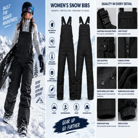 Custom Women Black Insulated Snow Bib - Image 2