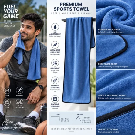 Custom Premium Blue Microfiber Sports Towel - Image 3