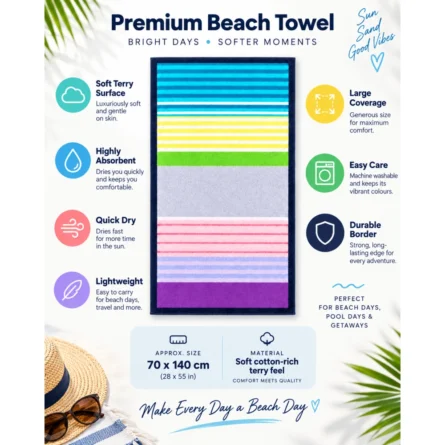 Custom Multicolor Striped Beach Towel - Image 2