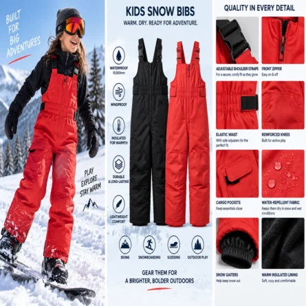 Custom Kids Black & Red Snow Bib - Image 3