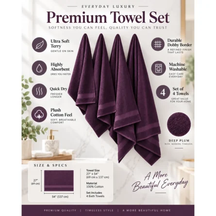 Custom Deep Plum Cotton Towel Set - Image 3