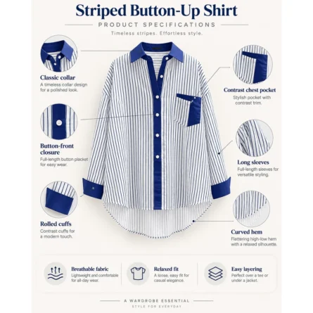 Custom Vertical Stripe Button-Up Shirt Oversized - Image 3