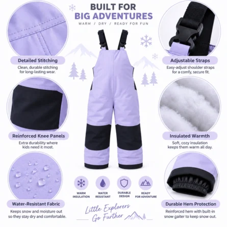 Custom Kids Lavender Insulated Snow Bib - Image 4