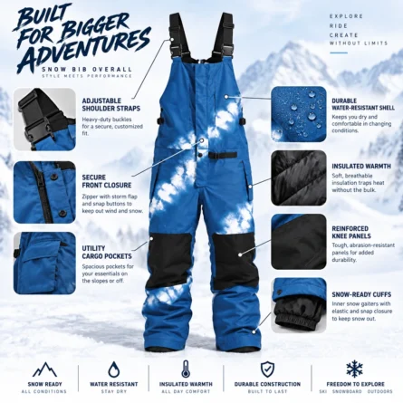 Custom Men Blue Tie-Dye Snow Bib - Image 3