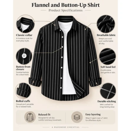 Custom Casual Pinstripe Button-Up Shirt - Image 4
