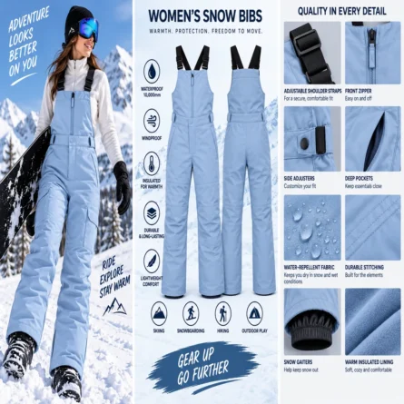 Custom Front zipper Light Blue Snow Bib - Image 2