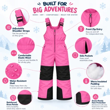 Custom Kids Pink Insulated Snow Bib - Image 3