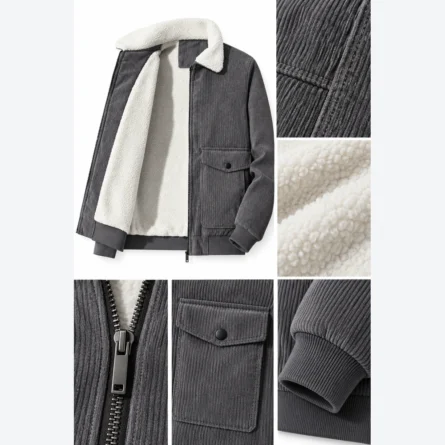 Custom Charcoal Grey Fleece-Lined  Jacket - Image 2