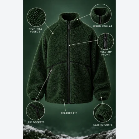 Custom Men High-Pile Sherpa Fleece Jacket - Image 2