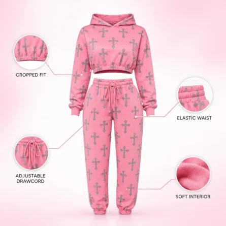 Custom Women Cropped Hoodie Tracksuit - Image 3