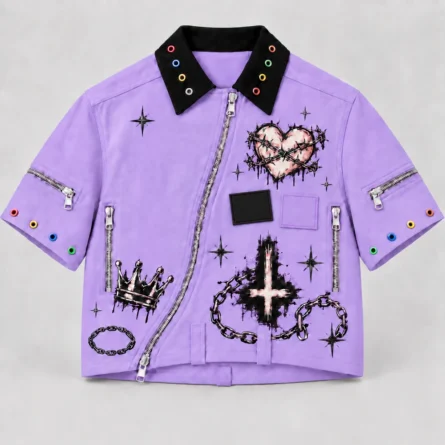 Custom Purple Punk Streetwear Zip Shirt