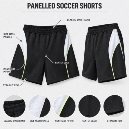 Custom Panelled Soccer Shorts with Piping - Image 4