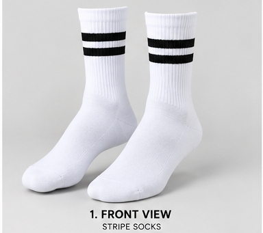 Custom White Double Stripe Crew Socks