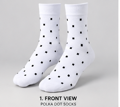 Custom White Square Dot Cotton Crew Socks
