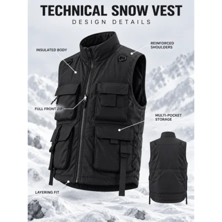 Custom Black Padded Technical Snow Vest - Image 2