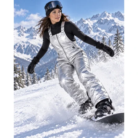 Custom Metallic Silver Insulated Snow Bib - Image 3