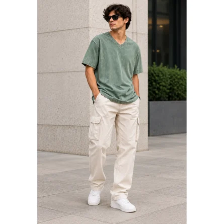 Custom Vintage Washed Oversized V-Neck T-Shirt - Image 3