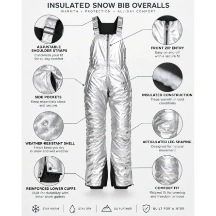 Custom Metallic Silver Insulated Snow Bib - Image 4