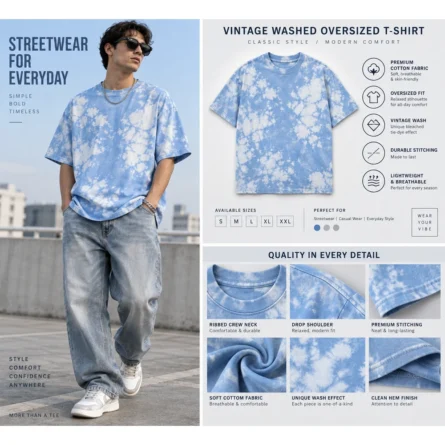 Custom Blue Cloud Washed Oversized T-Shirt - Image 3