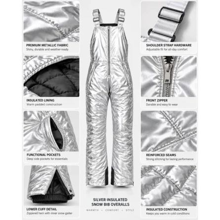 Custom Metallic Silver Insulated Snow Bib - Image 5