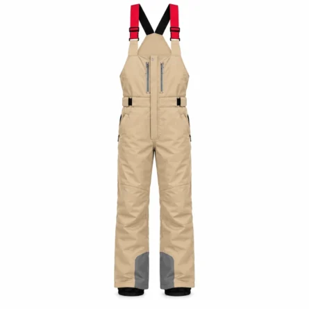 Custom Beige Snow Bib with Red Straps