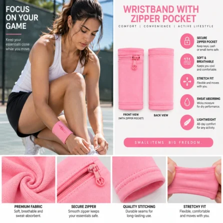 Custom Zipper Wrist Wallet Sweatband - Image 4