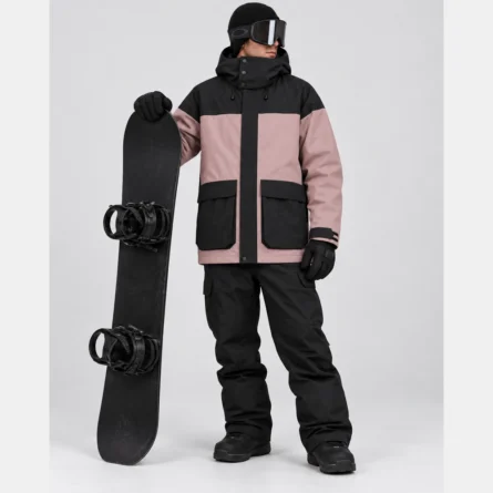 Custom Pink & Black Snowboard Jacket Utility Pockets - Image 3