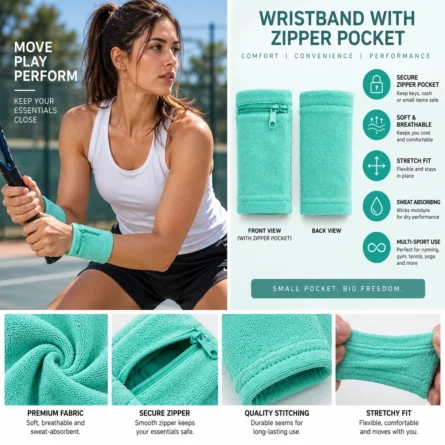 Custom Zipper Wrist Wallet Sweatband - Image 5