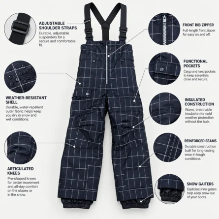 Custom Navy Blue Checkered Snow Bib - Image 2