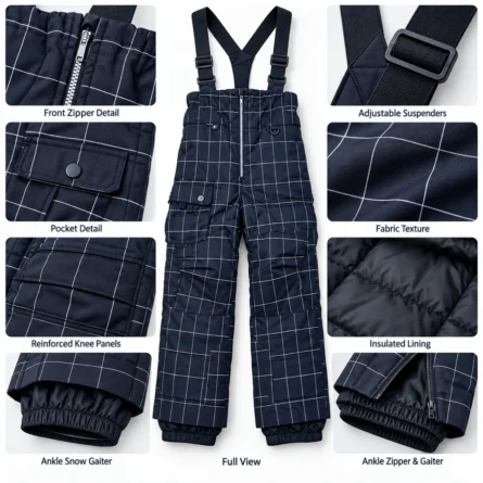 Custom Navy Blue Checkered Snow Bib - Image 5