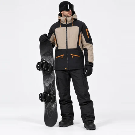 Custom Beige & Black Colorblock Ski Jacket - Image 4